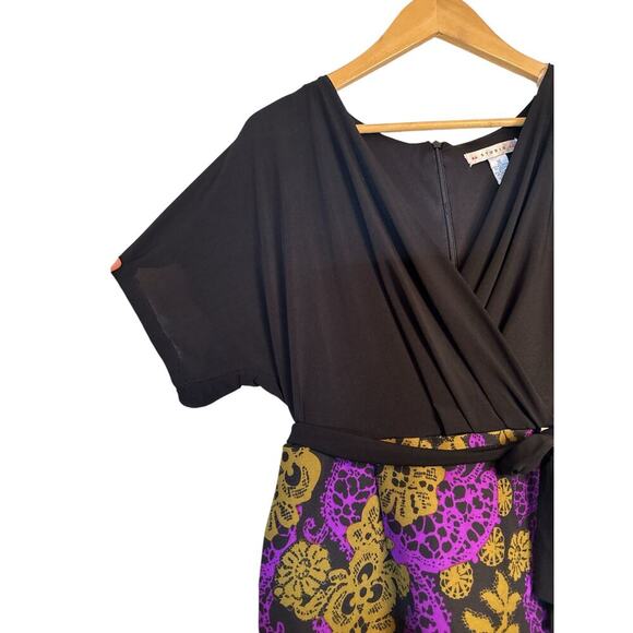 AA Studio AA Women's Boho Faux Wrap V-Neck short Sleeve Dress Size 12 Black NWOT - Picture 3 of 8